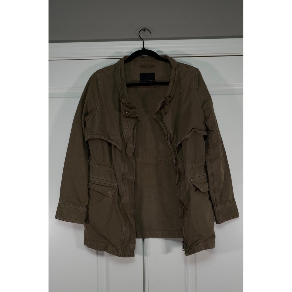 Banana Republic Utility Jacket XS Olive Green Full Zip Drawstring Waist Safari
